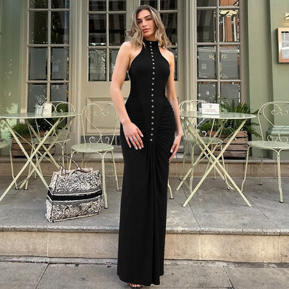 Stylish Sleeveless A-Line Dress With Buttons