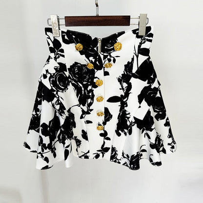 Fashion Tulip Waist Floral Print Skirt Set