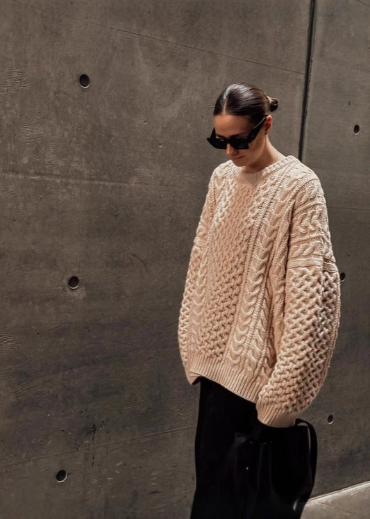 Cable Knit Wool Oversized Relaxed Fit Sweater