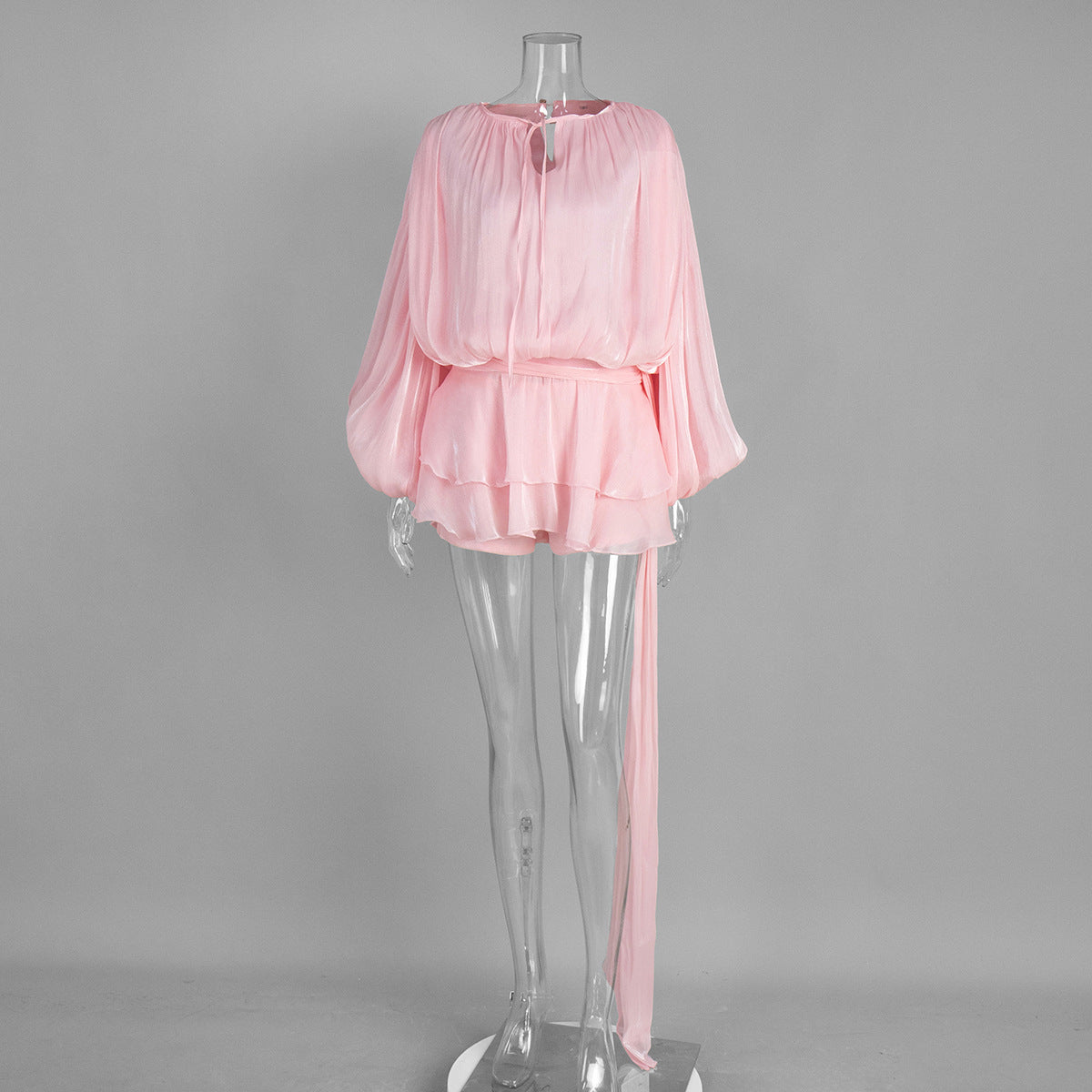 Chiffon Long Sleeve Dress With Lantern Sleeves