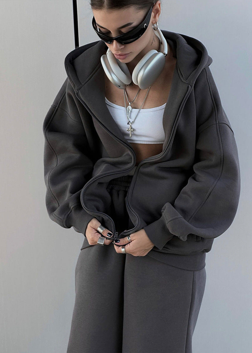 Oversized Zip Hoodie And Knit Sweatpants Set