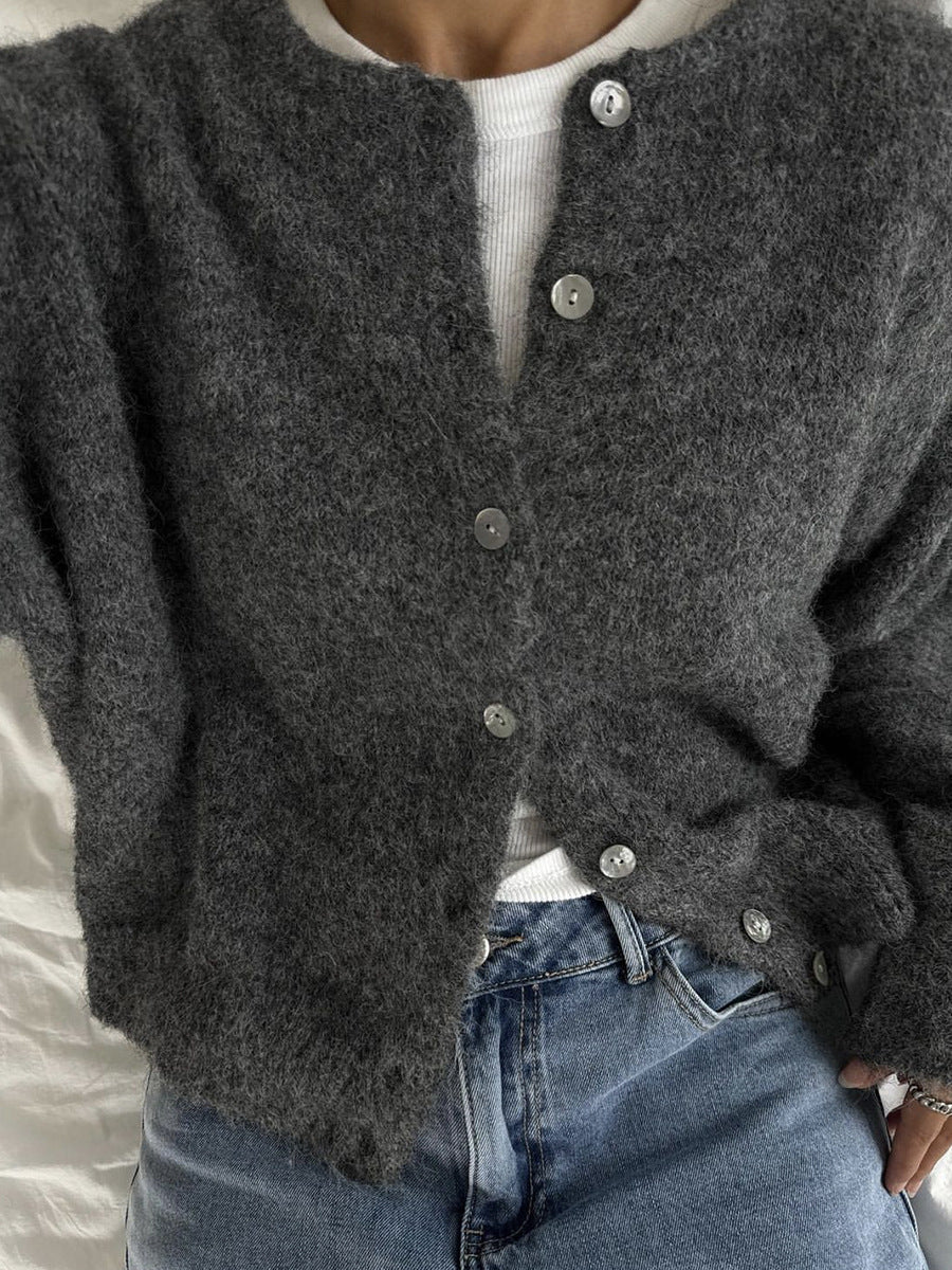 Vintage Crew Neck Long Sleeve Knit Cardigan
