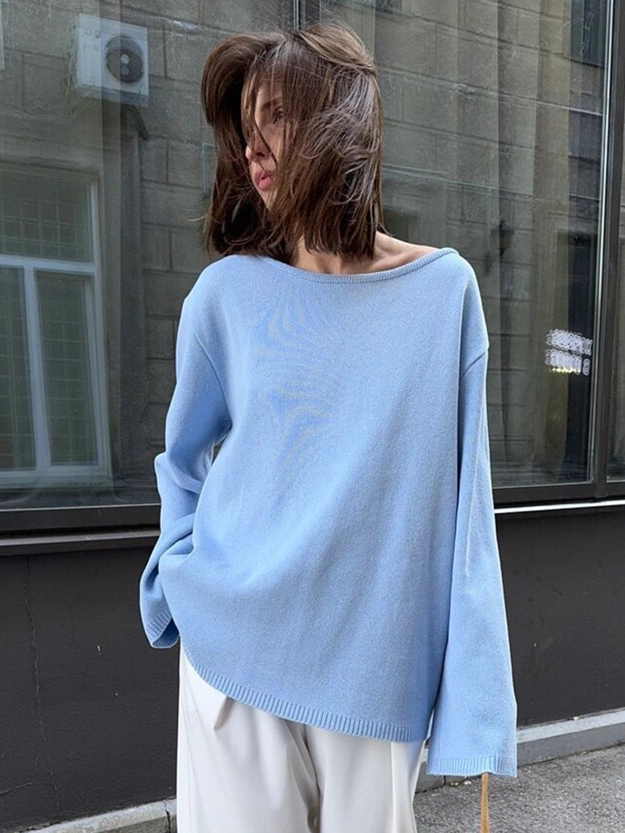 Stylish Backless Knit Sweater Cozy Casual Pullover
