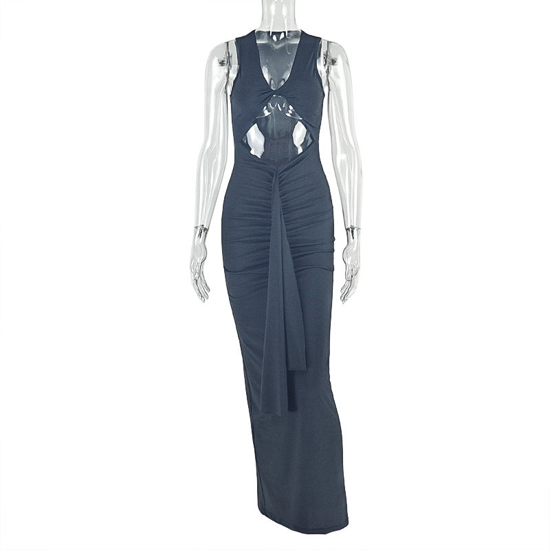 Skinny Solid Color Bodycon Dress With Cut-Out Details