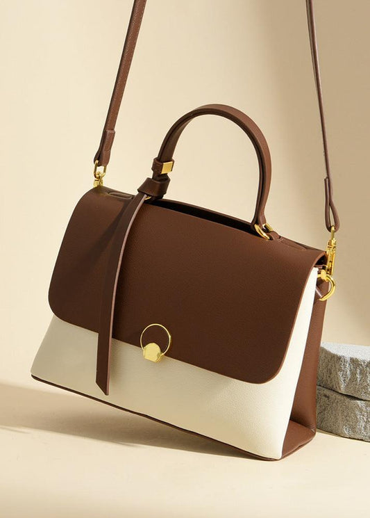 Two Tone Leather Top Handle Shoulder Bag