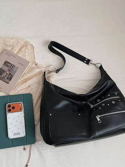 Trendy Chic One-Shoulder Bag With Eyelet Zipper Decoration