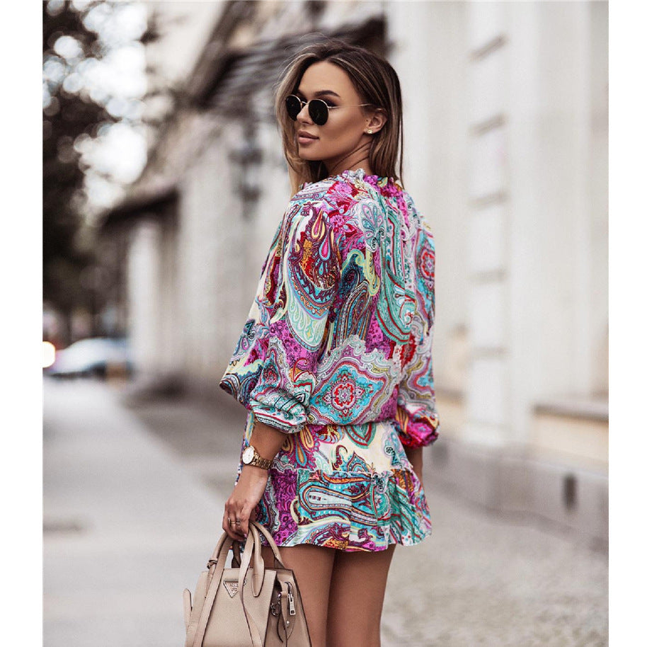 Printed Long-Sleeved Skirt Temperament Commuter Women'S Clothing