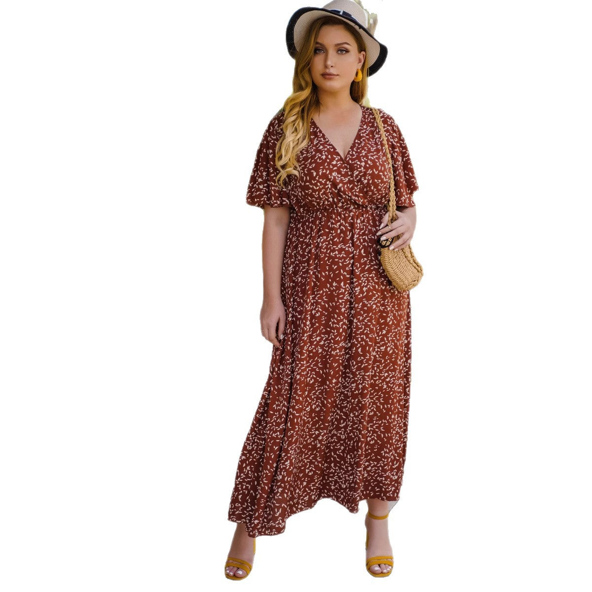 Summer V-Neck High-Waist Maxi Dress For Plus Size
