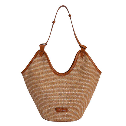 Trendy Woven Shoulder Bag Color Block Beach Bag