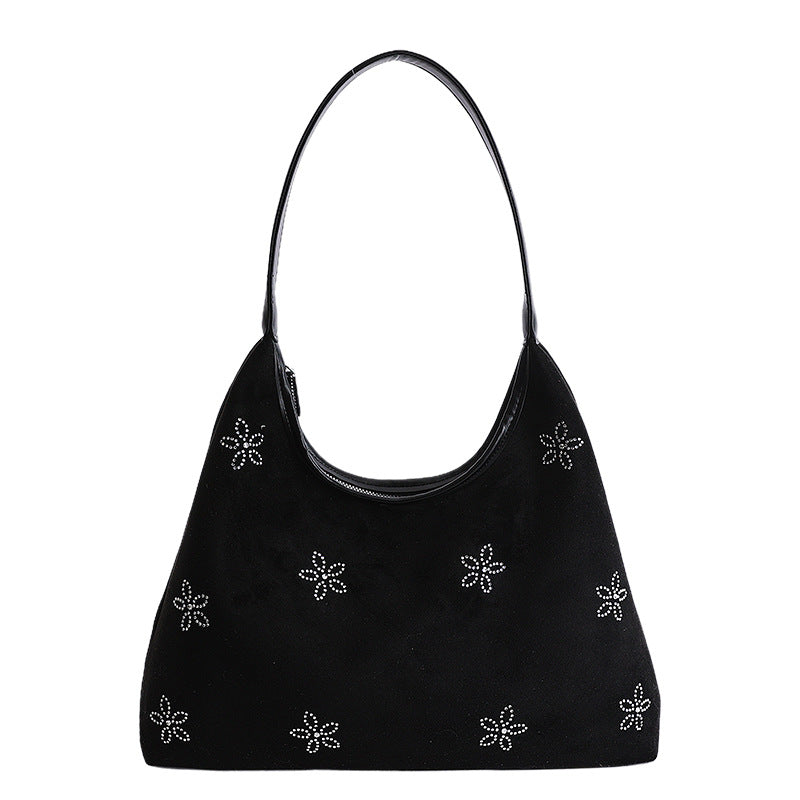 Floral Rhinestone Shoulder Bag Trendy Casual PU Handbag