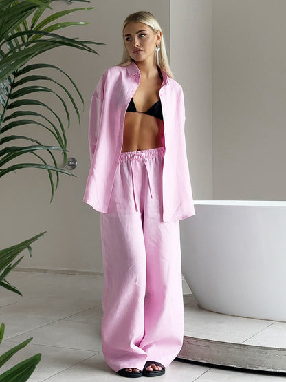 Cotton Long Sleeve Shirt and Pants Set Casual Outfit