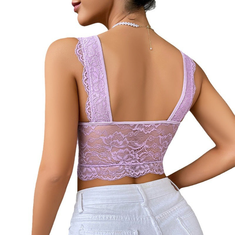 Lace Embroidered Sheer Bralette Top With Underwire