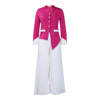 Fashionable Bell Sleeve Top And Wide Leg Pants Set
