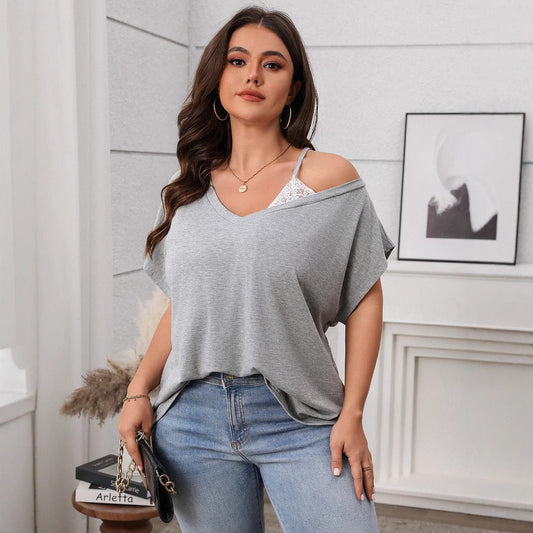 Casual Solid Color Batwing Sleeve Top For Women