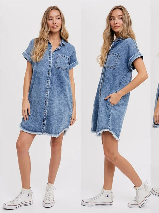 Casual Loose-Fit Denim Cardigan Dress