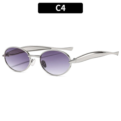Metal Oval Sunglasses Stylish UV400 Protective Eyewear