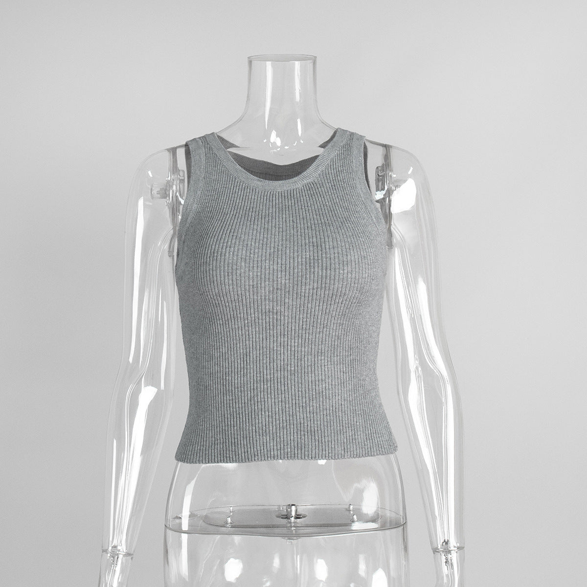 Knitted Tank Top For Women Solid Color Ribbed Fitted Casual Top