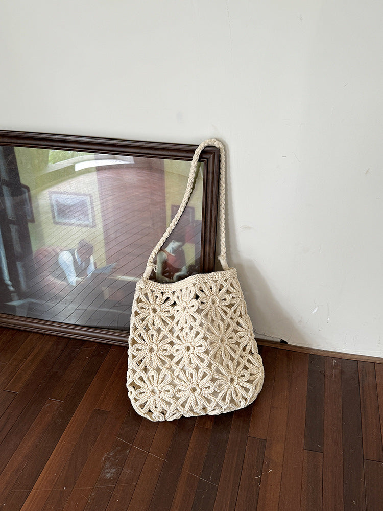 Handmade Floral Hollow Crochet Bag Woven Tote Shoulder Bag