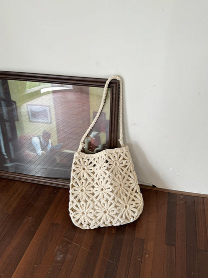 Handmade Floral Hollow Crochet Bag Woven Tote Shoulder Bag