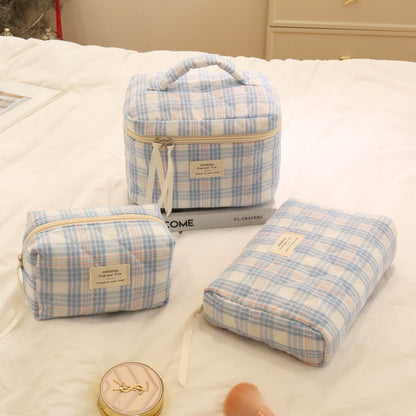 Simple Plaid Large Capacity Makeup Bag