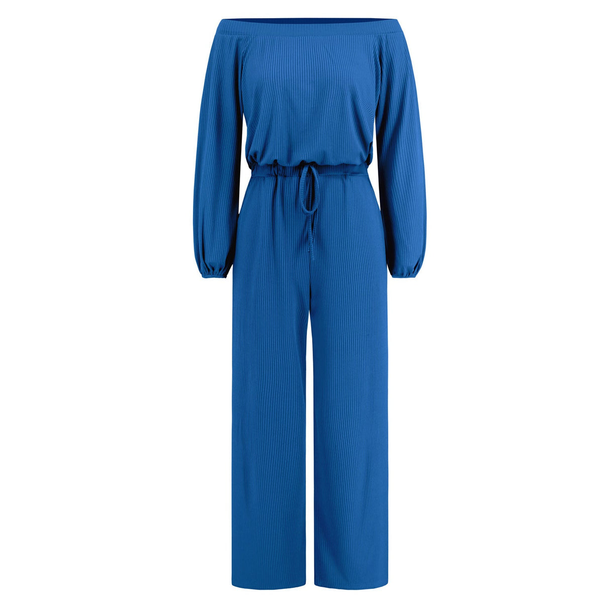 Women'S Autumn And Winter New Casual One Shoulder Long Sleeved Waist Trimming Jumpsuit With Tie Up Wide Leg Pants