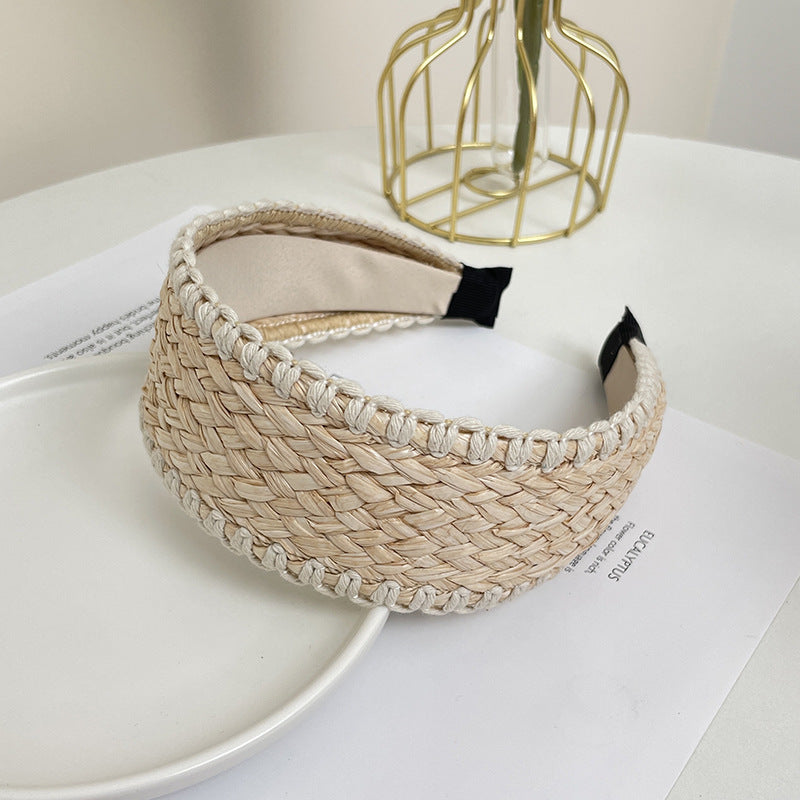 Bohemian Straw Color Block Wide Headbands