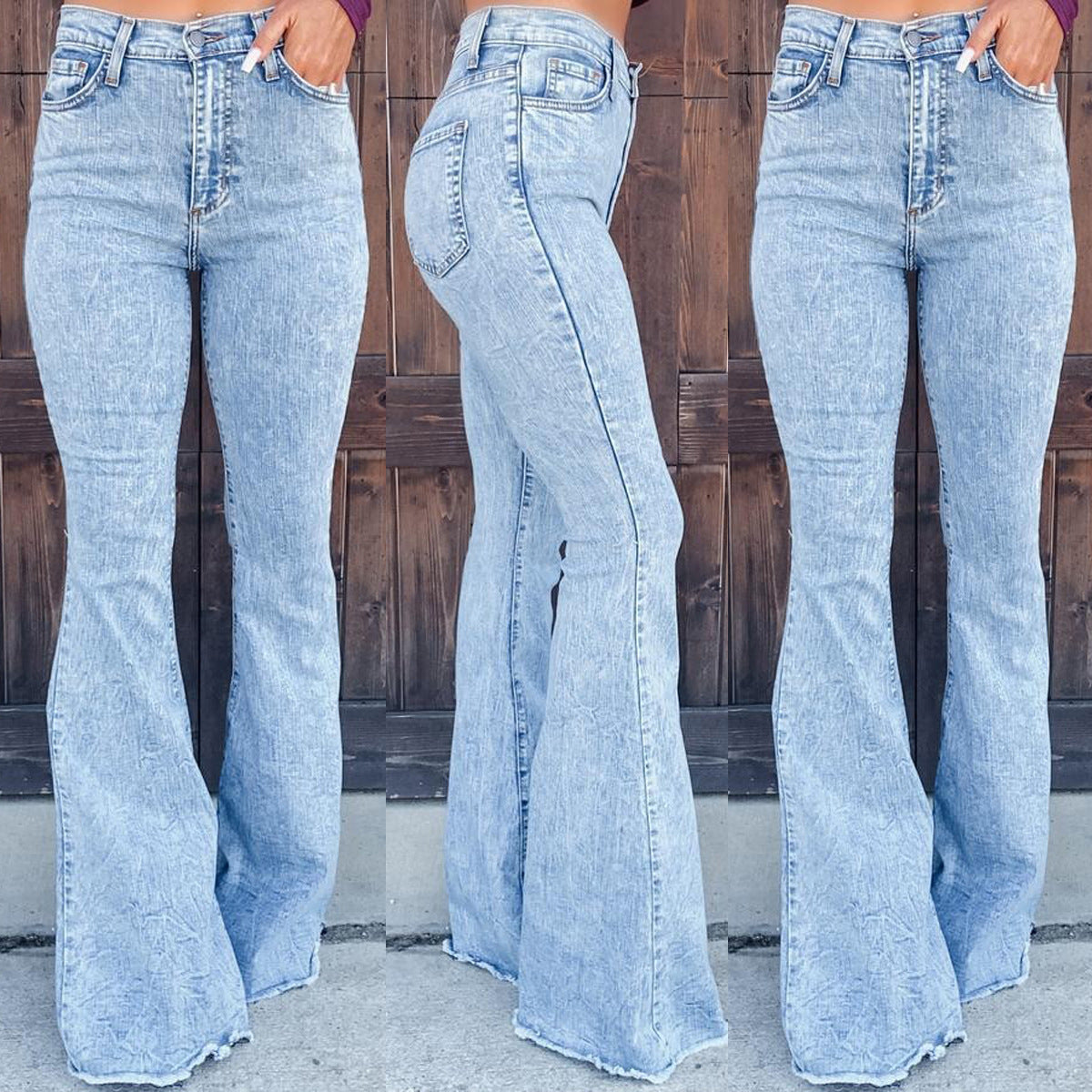 High-Waist Flared Jeans Soft Blue Comfortable Casual Pants