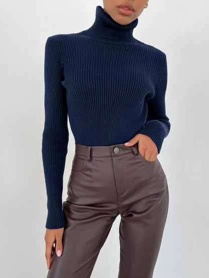 High Neck Knit Sweater Casual Pullover for Women
