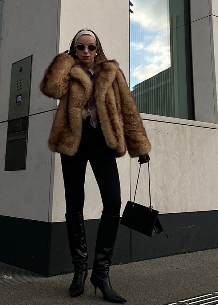 Plush Faux Fur Coat Brown Relaxed Silhouette