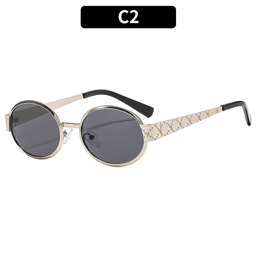 Trendy Metal Oval Sunglasses Stylish UV400 Protection