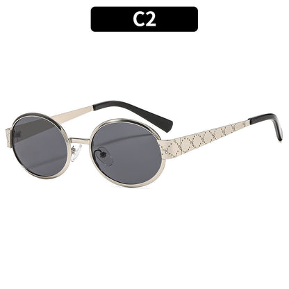 Trendy Metal Oval Sunglasses Stylish UV400 Protection