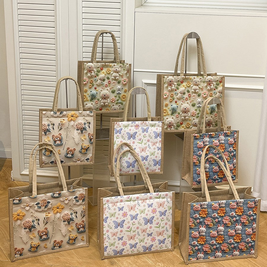 Stylish 3D Patterned Linen Tote Bag for Women