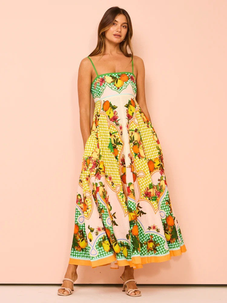 New Floral Print Linen A-Line Dress