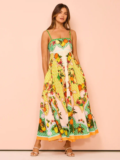 New Floral Print Linen A-Line Dress