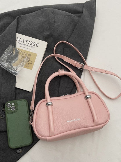Classic Bowler Bag Textured PU Handbag for Casual Wear