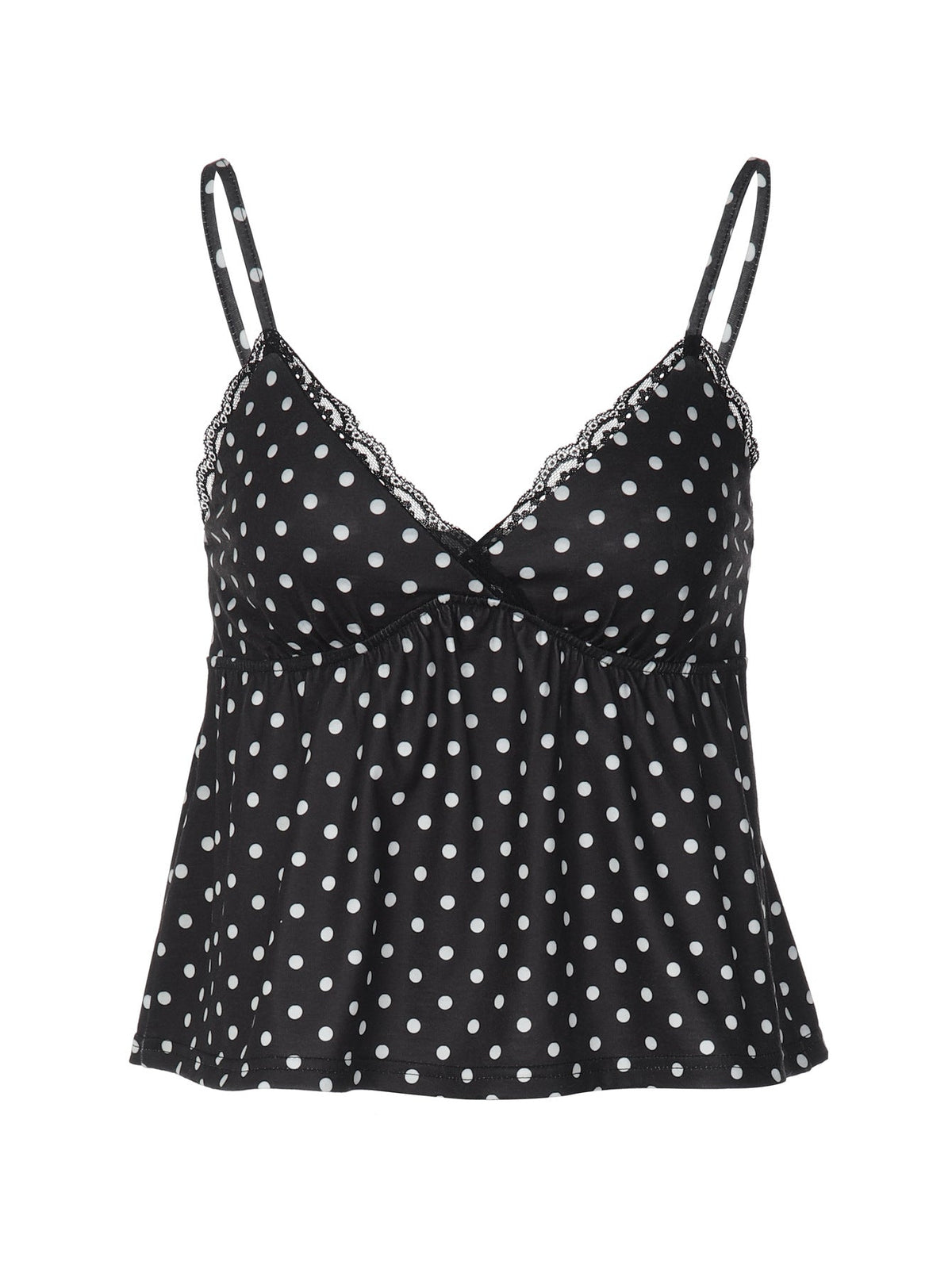 Lace Trim Camisole Top with Polka Dots