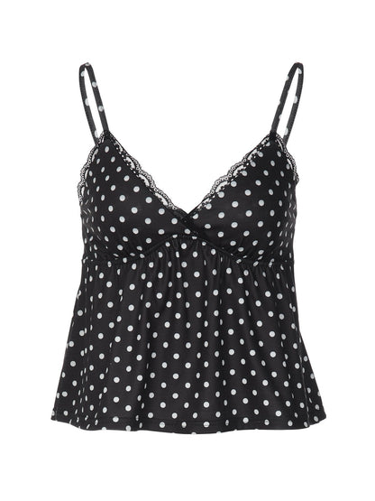 Lace Trim Camisole Top with Polka Dots