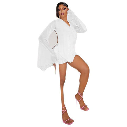 Trendy Casual V-Neck Long Sleeve Two-Piece Dress Set
