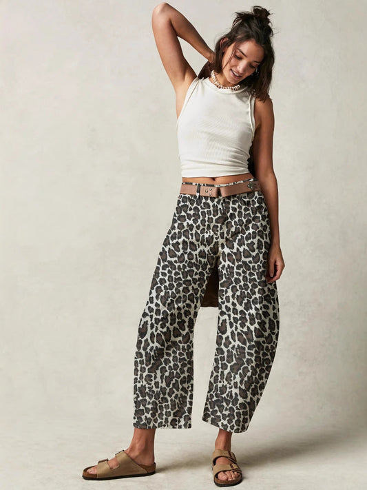 Leopard Print Casual Mid-Rise Loose Women's Jeans