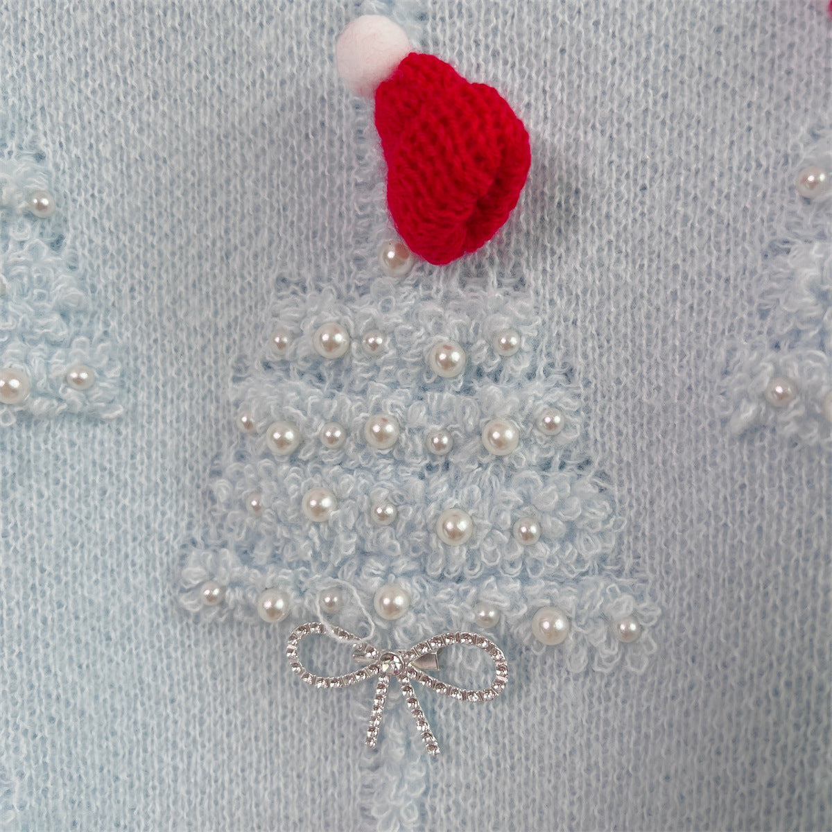 Solid Color Crew Neck Pearl Christmas Sweater