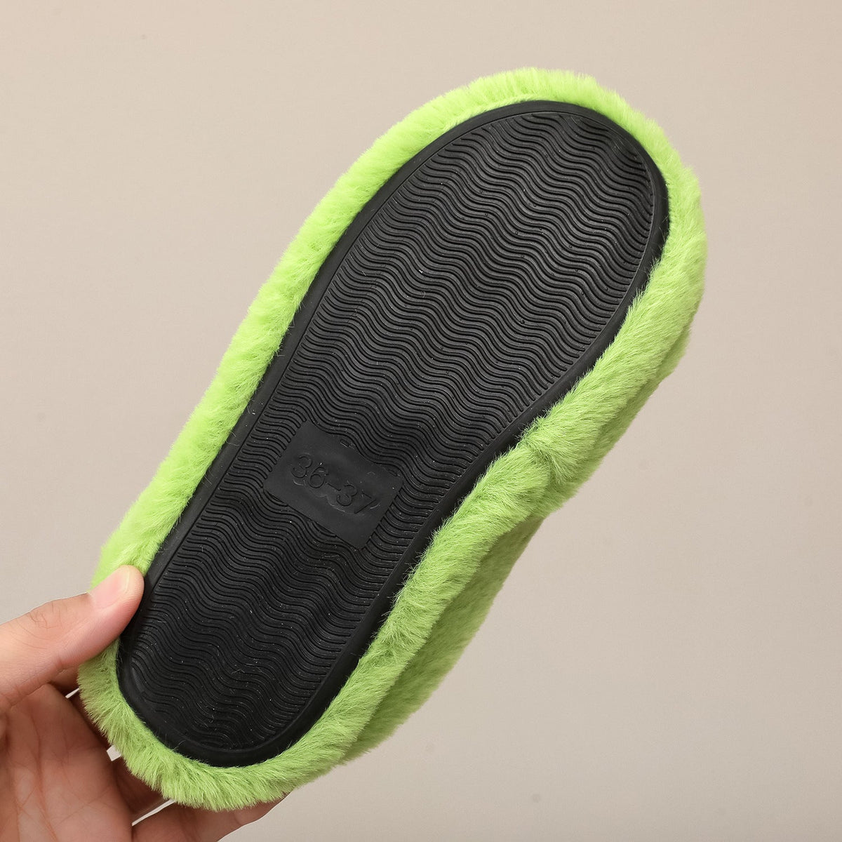 Funny Green Fuzzy Fur Warm Winter Slippers