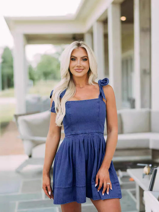Trendy Casual Denim Dress Sleeveless with Zipper Detail