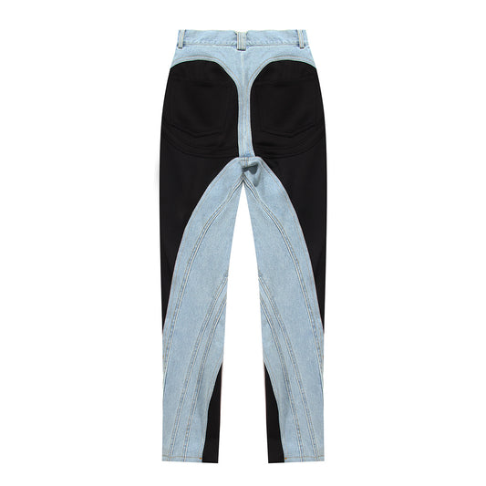 High-Waisted Slim Fit Denim Jeans Color-Block Street Style