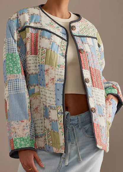 Cotton Quilted Jacket with Patchwork Design