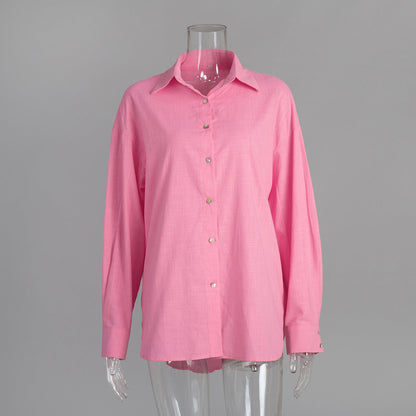 Trendy Casual Cotton Shirt Solid Color Relaxed Fit