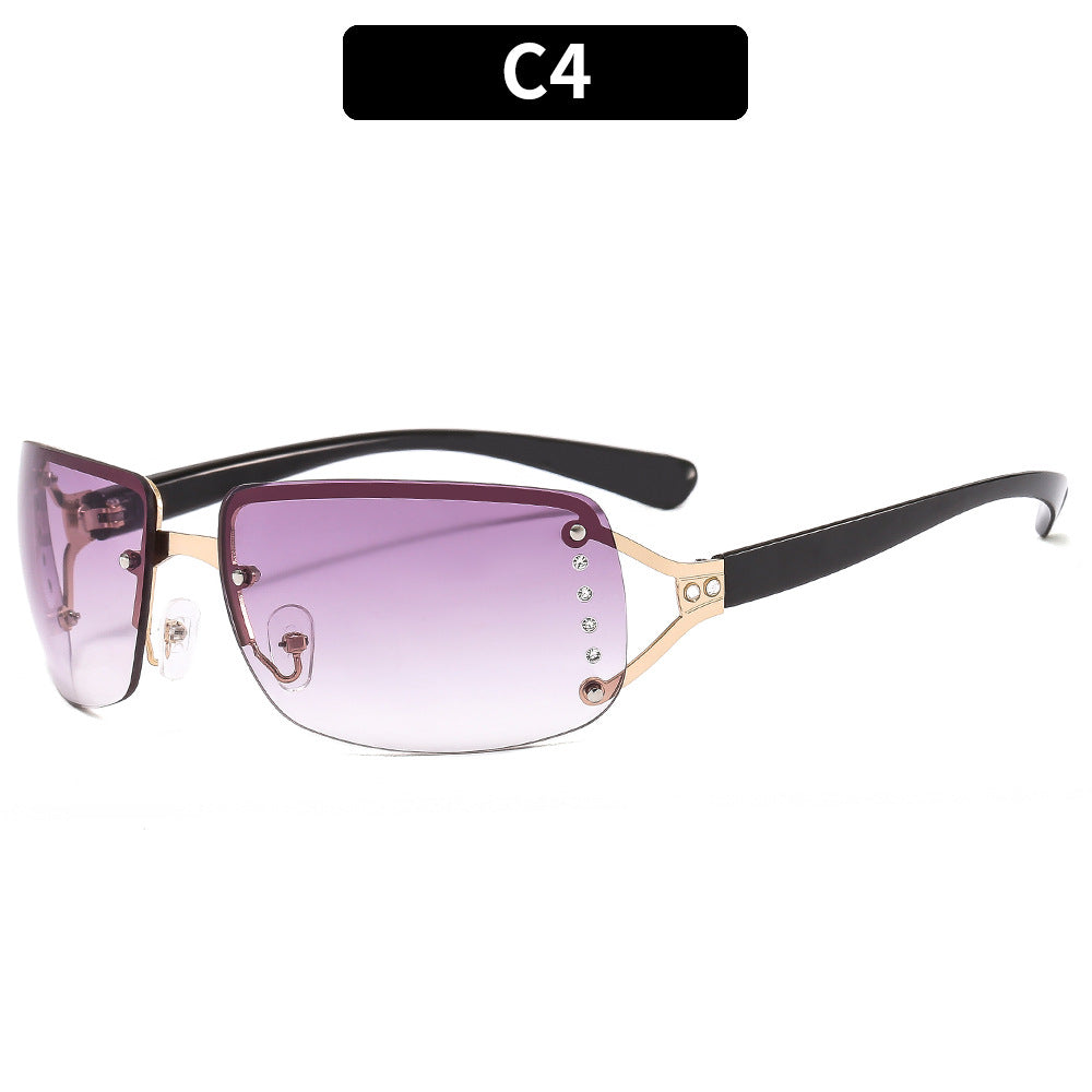 Y2K Rhinestone Square Sunglasses Stylish Metal Frame Eyewear
