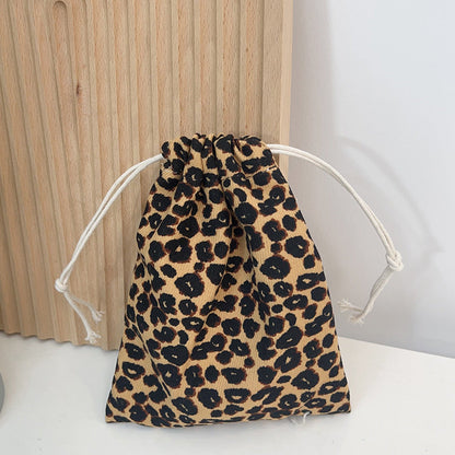 Mini Drawstring Corduroy Canvas Bag Portable Floral Storage Pouch