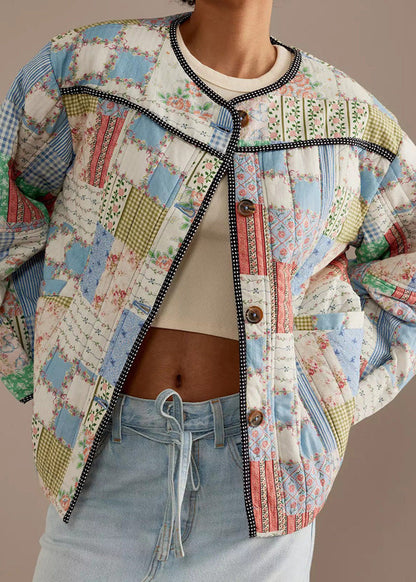 Cotton Quilted Jacket with Patchwork Design
