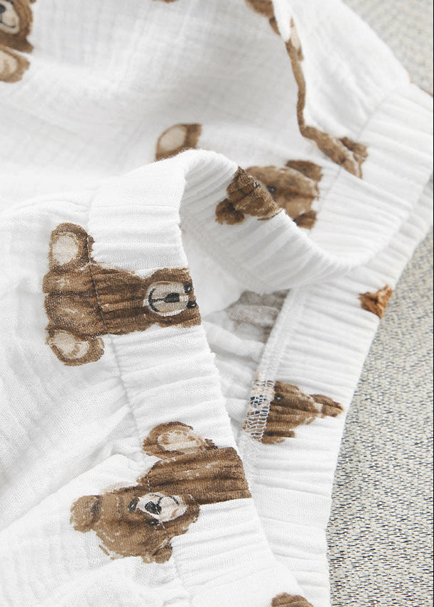 Two Piece Lounge Set Soft Gauze Fabric White