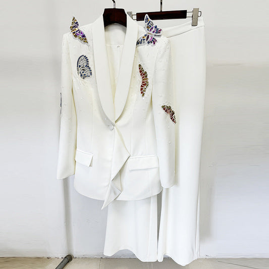 Butterfly Beaded Suit Set with Long Pants